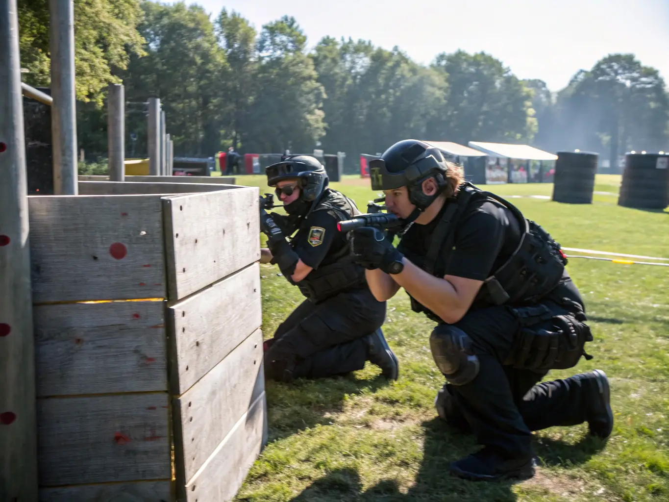 A close-up shot of an airsoft player wearing protective gear, emphasizing safety and responsible play.