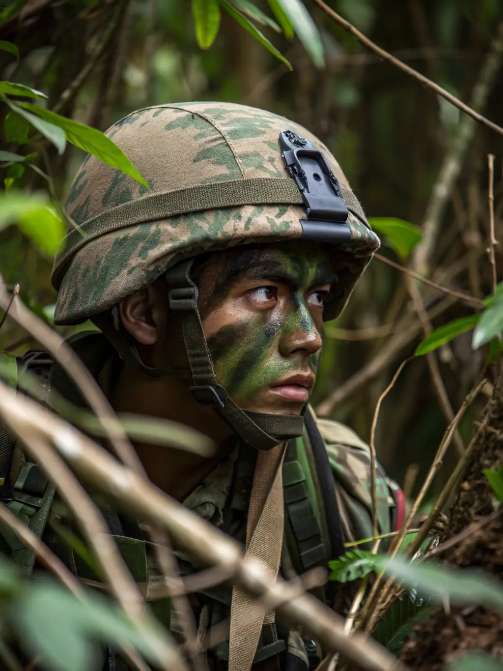 A close-up shot of an airsoft player adjusting their gear, emphasizing the responsible and safe practices promoted by the team.