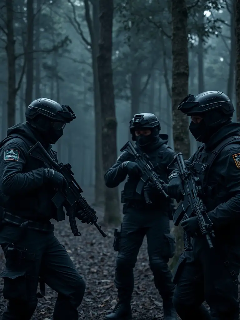 A photo of GHOST TEAM AIRSOFT 15 members conducting a safety briefing before an airsoft event, emphasizing the importance of responsible gameplay.